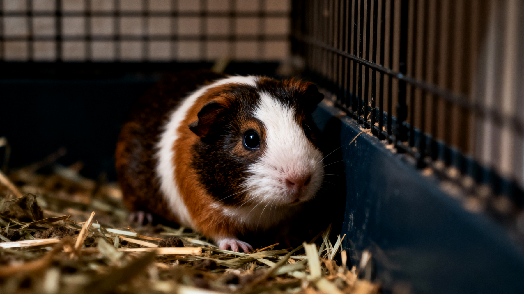 Meerschweinchen zeigen in der Wohnungshaltung häufig Stresssymptome wie Verstecken, Appetitlosigkeit oder Unruhe aufgrund von Lärm, beengten Platzverhältnissen und fehlenden Rückzugsmöglichkeiten"